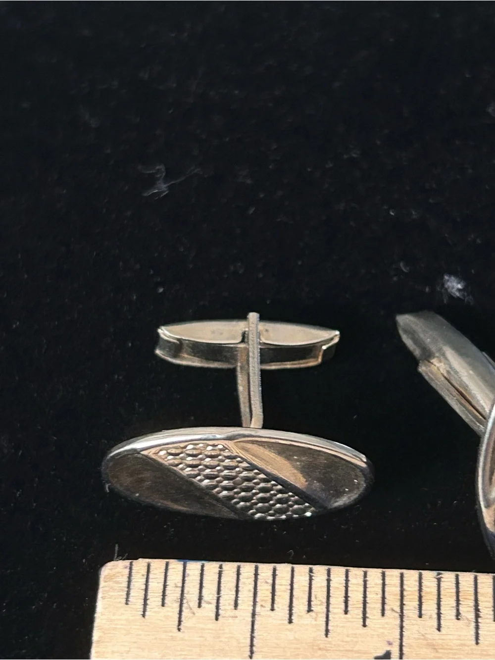 Silver Tone Oval Cufflinks Textured with Diagonal Stripes